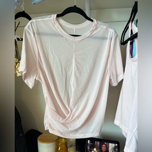Lululemon sheer workout shirt in Strawberry Milkshake color